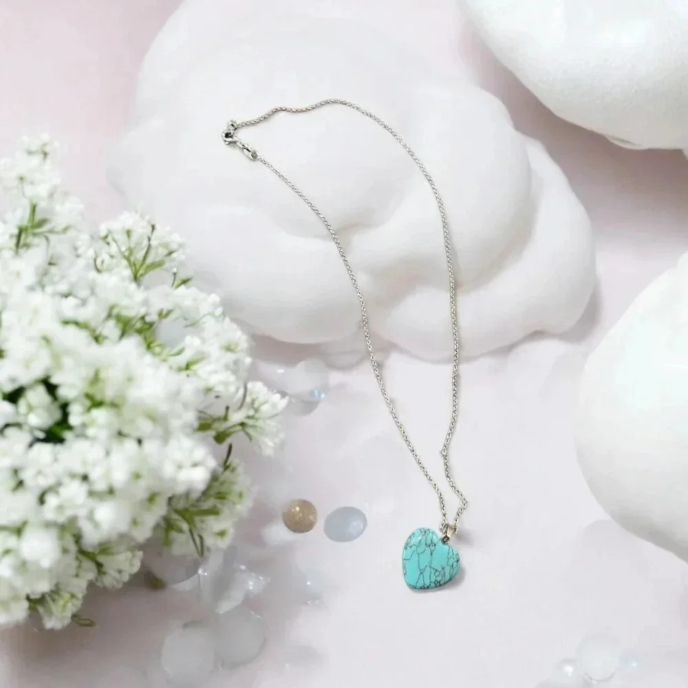 Turquoise Heart Bohemian Silver Plated Necklace